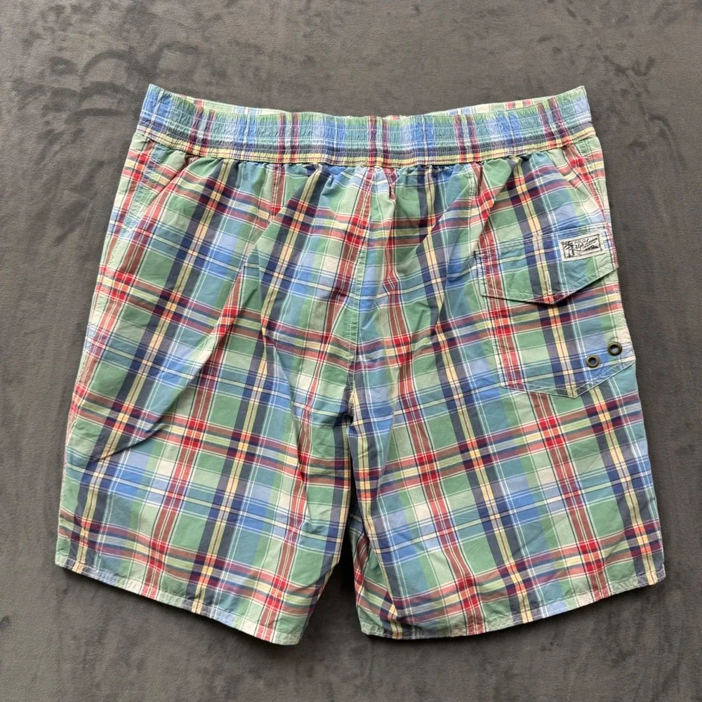 Polo Ralph Lauren Mens XL Madras Plaid Swim Trunks Green Blue Red Mesh Lined